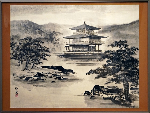 田澤伯堂「金閣寺」日本画 変型120×70