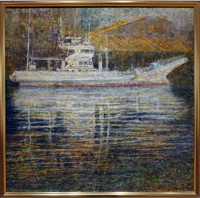 松原秀伸「静寂の海」日本画 S100×100